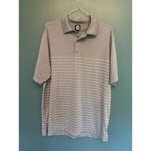 FJ Footjoy Golf Polo Mens XL gray with cream Stripe Performance